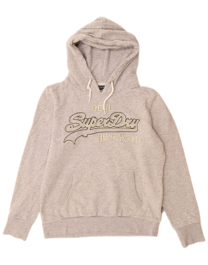 Maglione con cappuccio grafico da donna SUPERDRY UK 14 Grande cotone chiazzato grigio