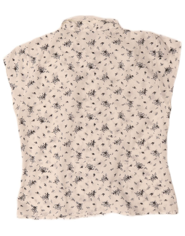 Camicetta a maniche corte da donna vintage UK 14 floreale bianco medio