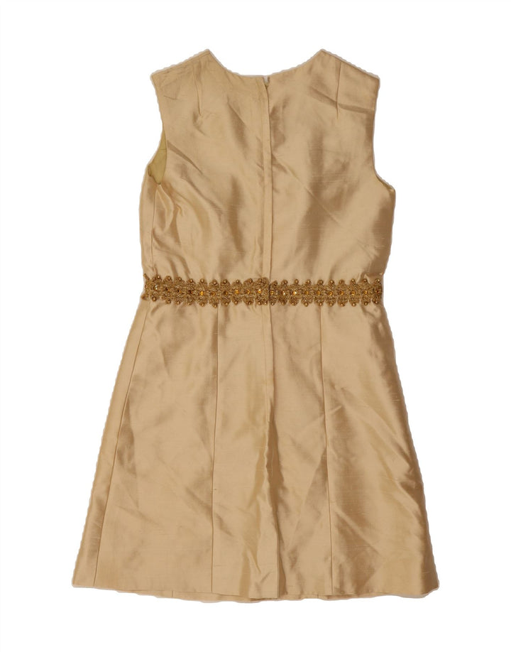 VINTAGE Womens Sleeveless A-Line Dress UK 12 Medium Beige Vintage Vintage and Second-Hand Vintage from Messina Hembry 