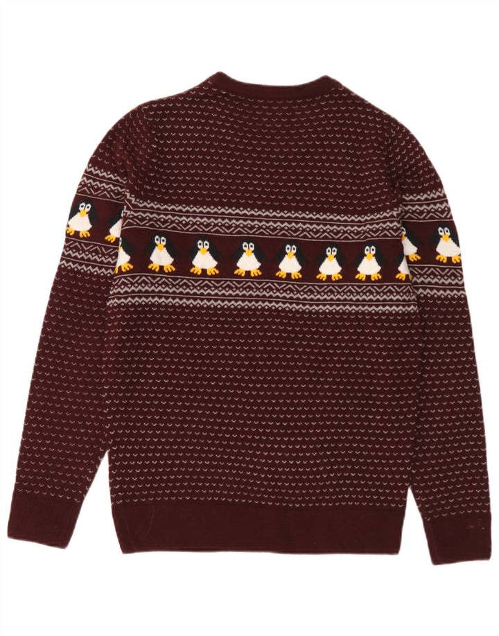Maglione maglione girocollo da uomo Marks & Spencer piccolo Fair Isle bordeaux