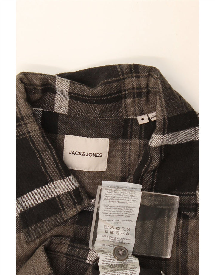 Camicia da uomo in flanella Jack & Jones piccola in cotone a quadri grigi
