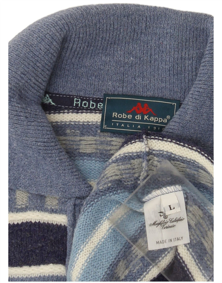 Maglione Kappa da uomo con collo alto, maglione a righe grandi, in lana blu