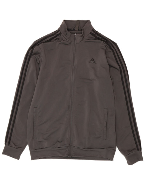Giacca da ginnastica da uomo Adidas grande in poliestere grigio