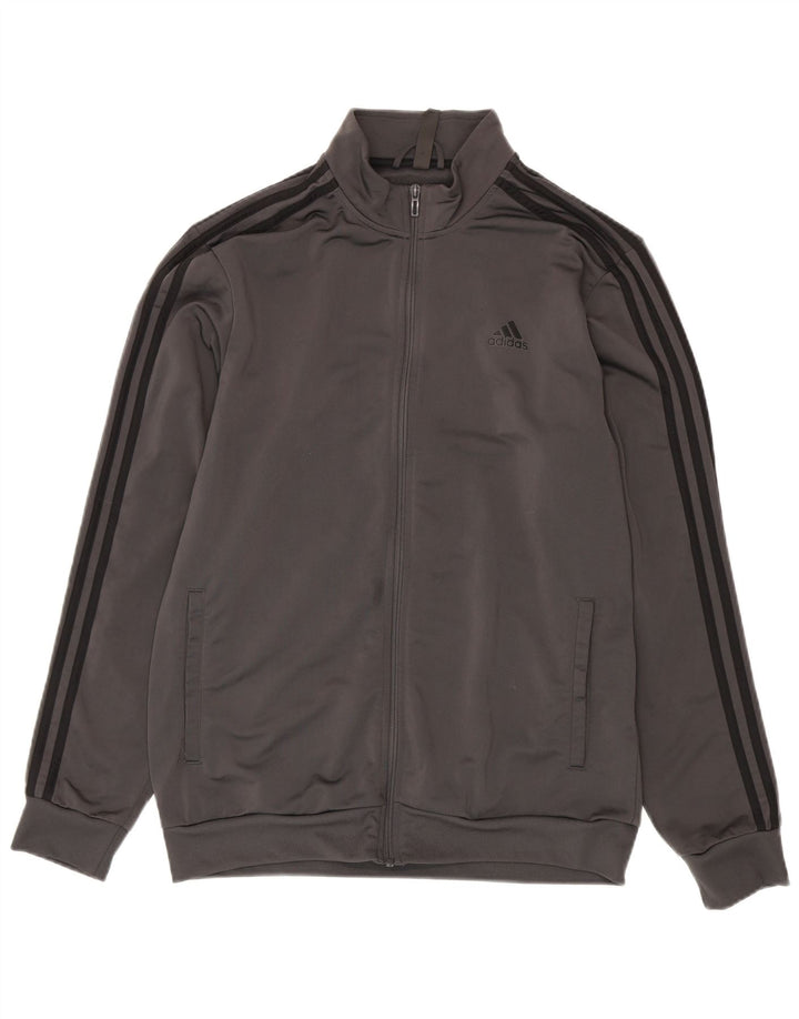 Giacca da ginnastica da uomo Adidas grande in poliestere grigio