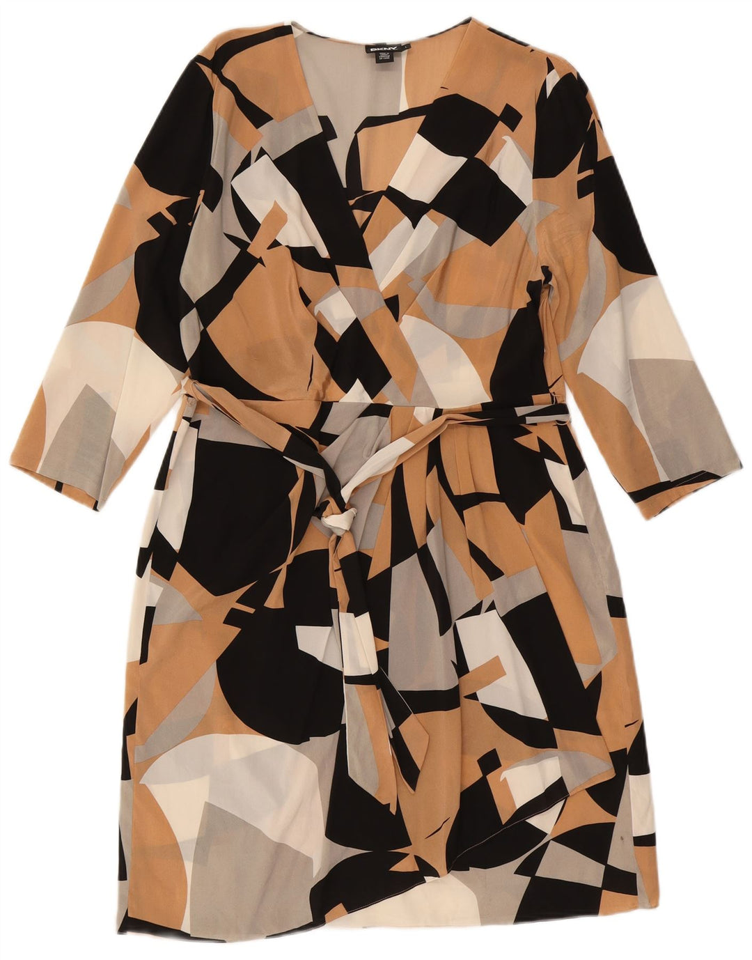 Abito tubino DKNY da donna con maniche a 3/4 UK 14 Grande motivo geometrico multicolore