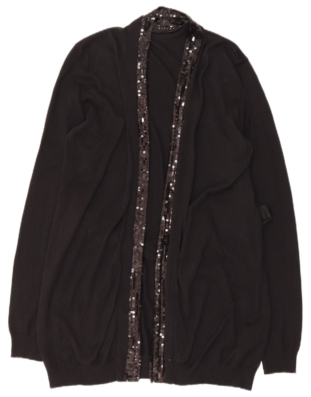 Maglione cardigan aperto da donna Sisley UK 14 grande cotone nero