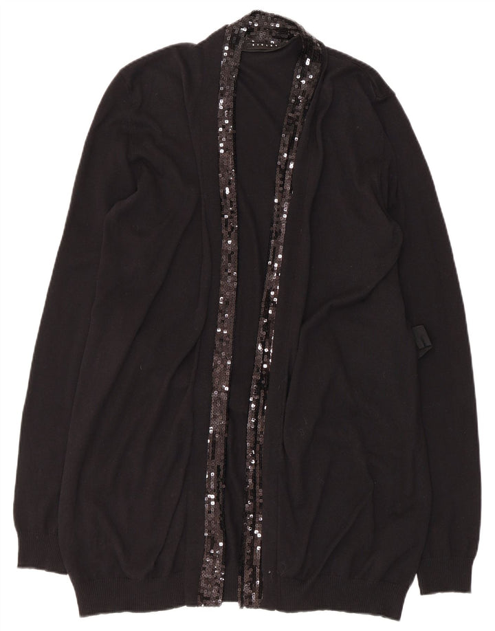 Maglione cardigan aperto da donna Sisley UK 14 grande cotone nero