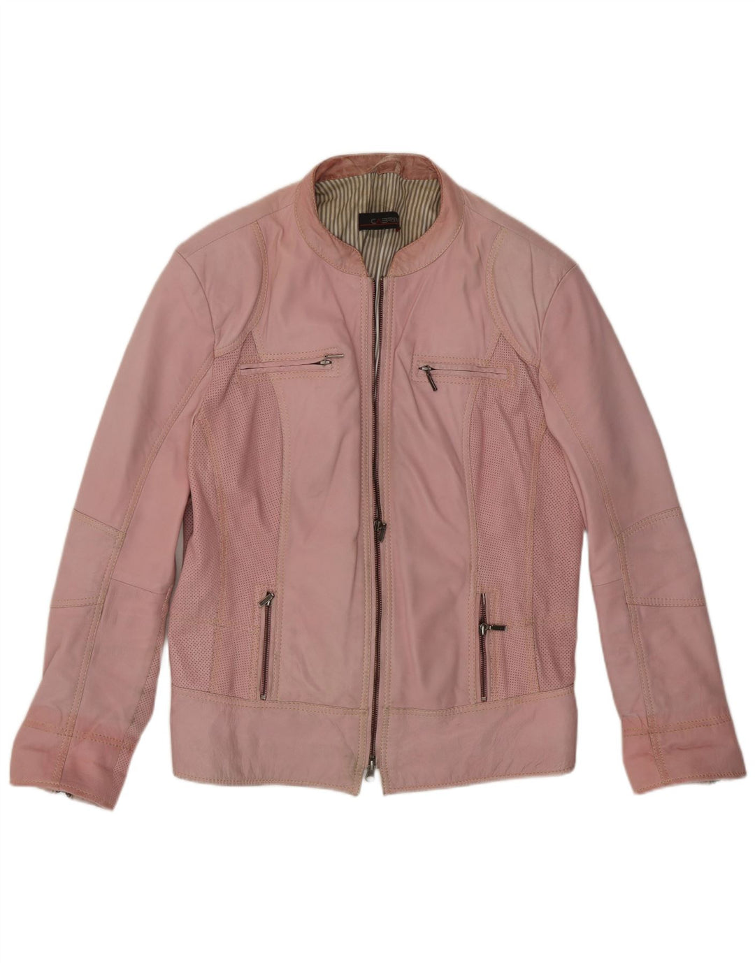 Giacca da corsa in pelle da donna Cabrini UK 14 grande in pelle rosa