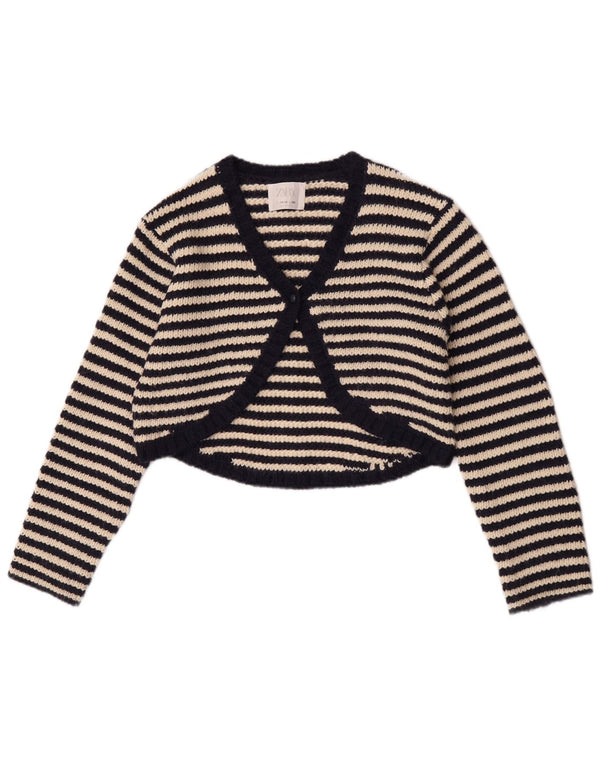 Zara Girls Crop Cardigan Sweater 11-12 Years Navy Blue Striped Acrylic