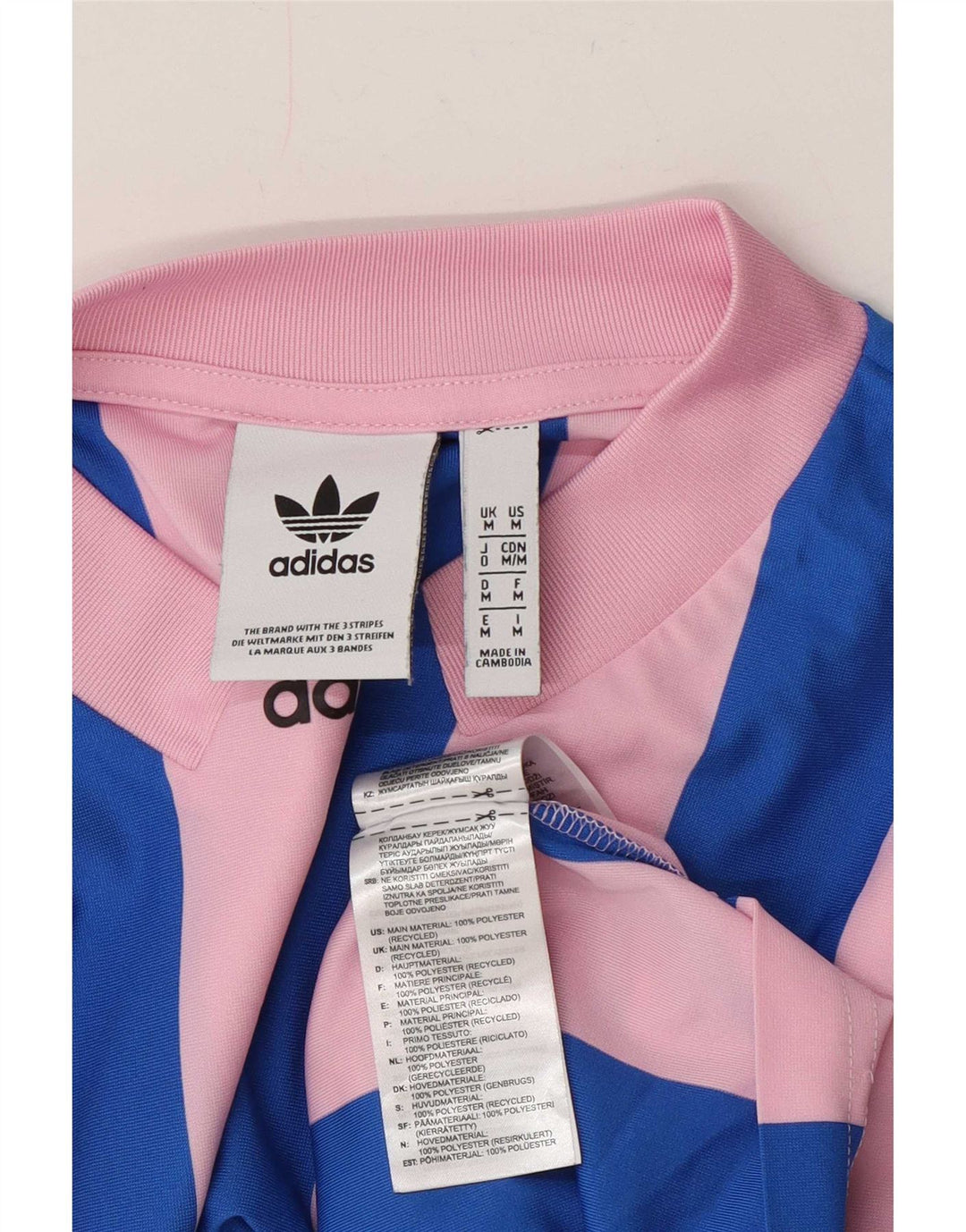 T-shirt grafica da uomo Adidas Top in poliestere a righe rosa medio