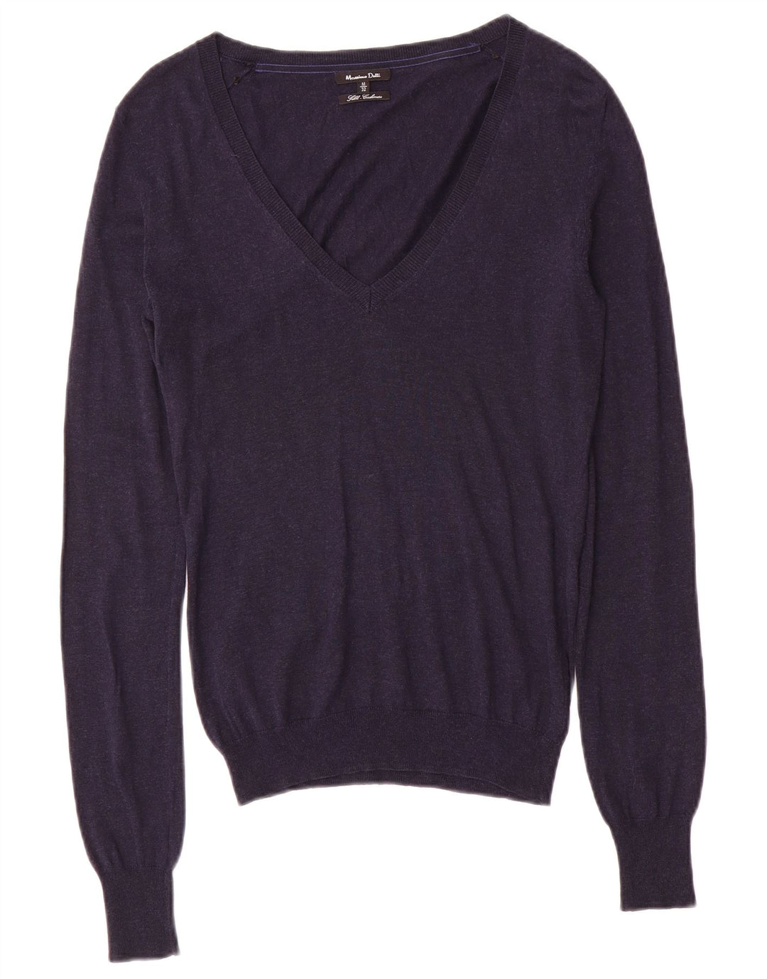 Massimo Dutti Maglione da donna con scollo a V UK 12 Medio Seta blu navy