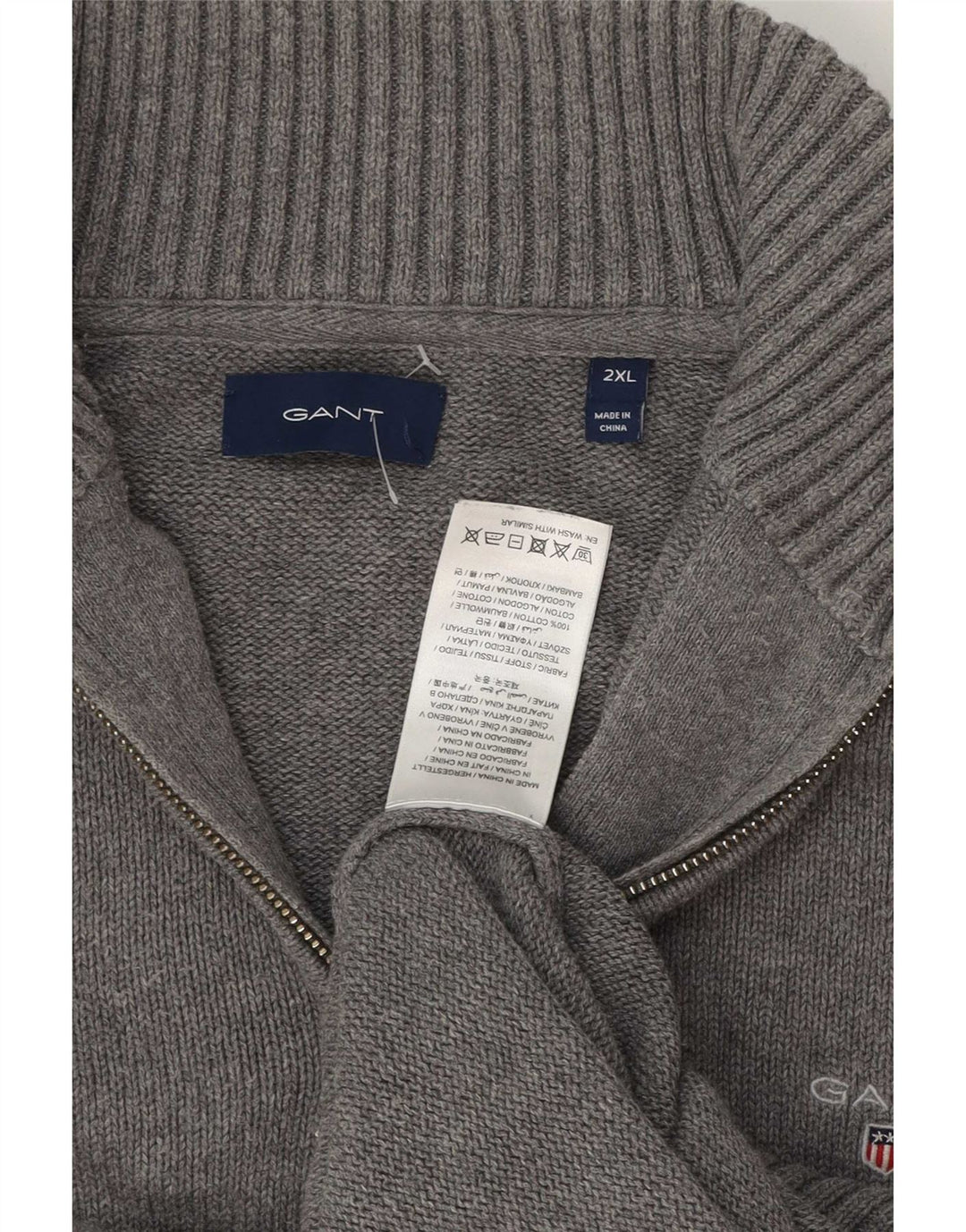 Gant Maglione da uomo con zip e collo 2XL in cotone grigio