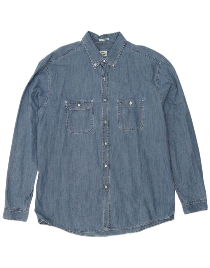 Camicia di jeans vestibilità regolare da uomo Lacoste taglia 44 XL cotone blu