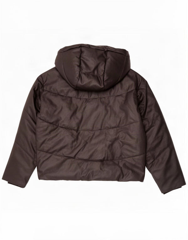 Zara Womens Hooded Oversized Padded Jacket UK 10 Small Black Polyurethane