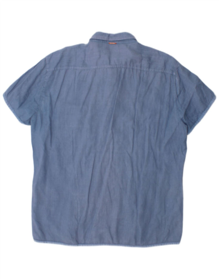 Camicia a maniche corte da uomo Hugo Boss XL in cotone blu