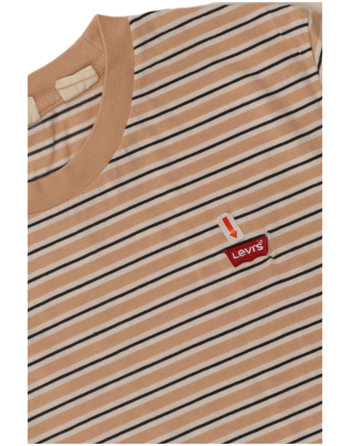 LEVI'S Womens T-Shirt Top UK 10 Small Beige Striped
