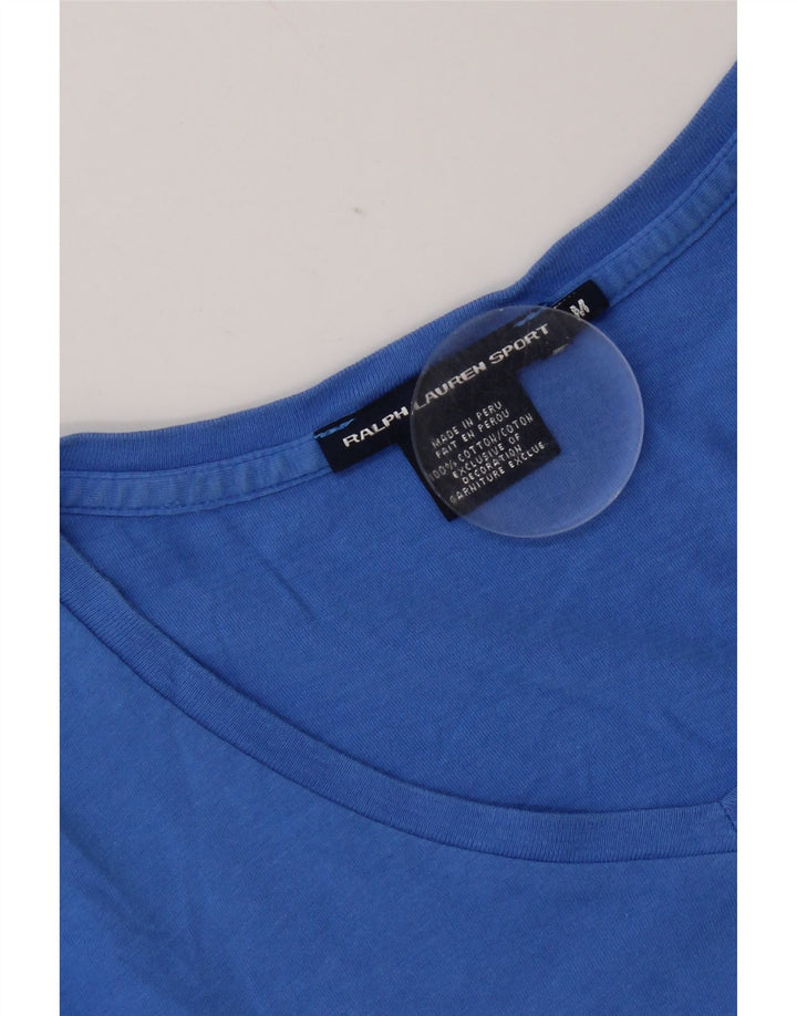 Top corto da donna Ralph Lauren manica 3/4 UK 12 cotone blu medio