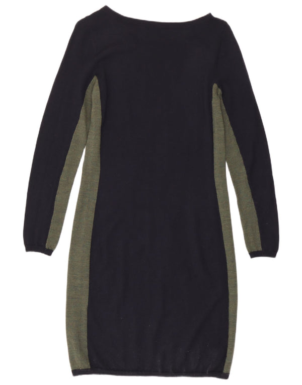 Abito maglione da donna Jigsaw UK 12 Lana color block blu navy medio