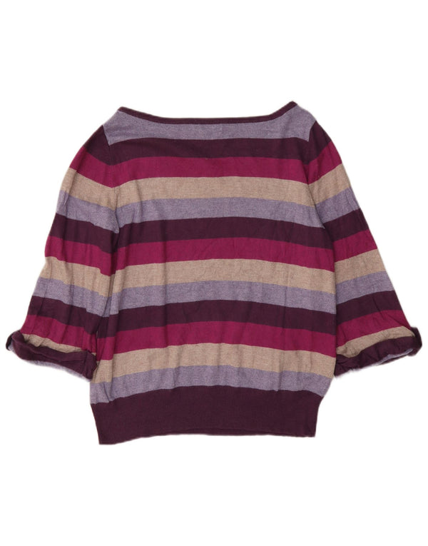 Maglione maglione con scollo a barca da donna Marks & Spencer UK 14 a righe viola medio