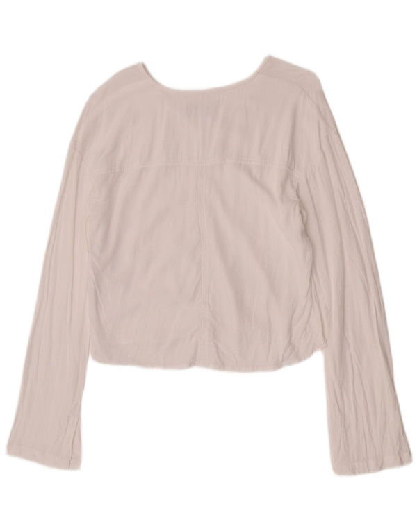 Benetton Crop Top da donna a maniche lunghe UK 10 Small bianco in viscosa