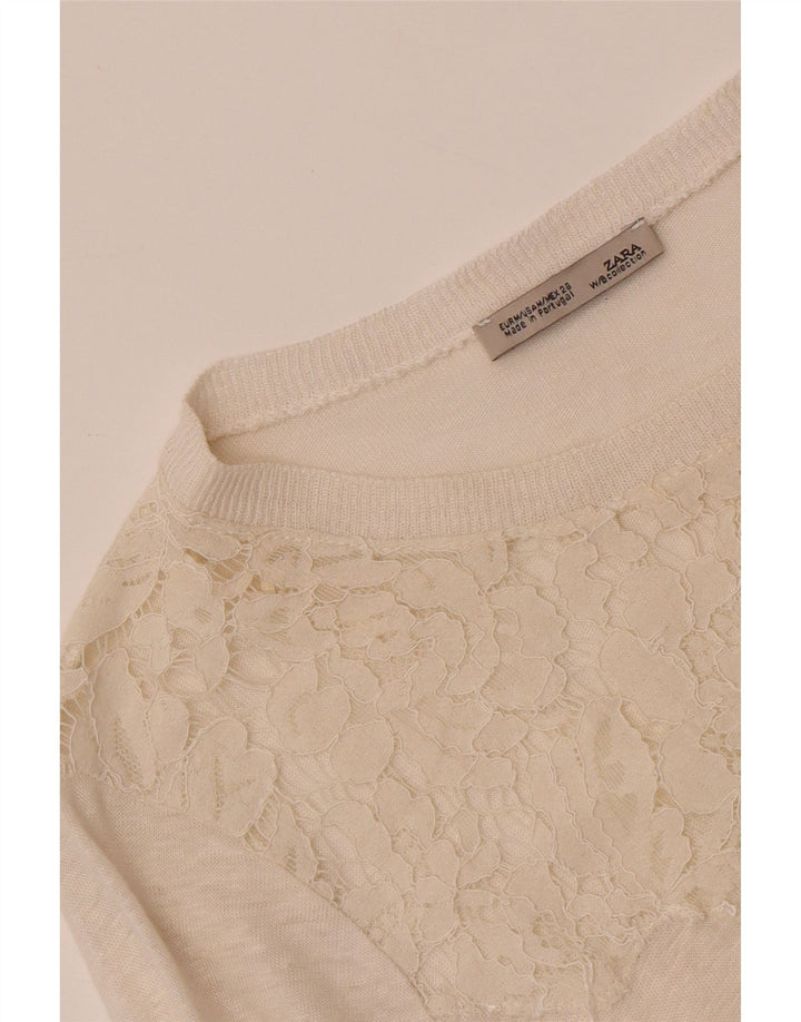 Top Zara da donna a maniche lunghe UK 12 medio bianco sporco floreale