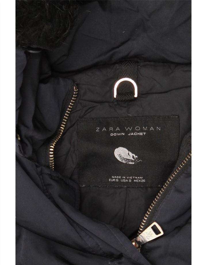 Giacca imbottita con cappuccio da donna ZARA UK 10 piccola in nylon blu navy