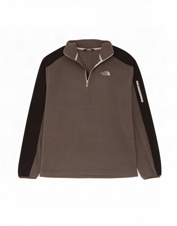 Maglione in pile da uomo The North Face con zip e collo, grande, in poliestere color block grigio