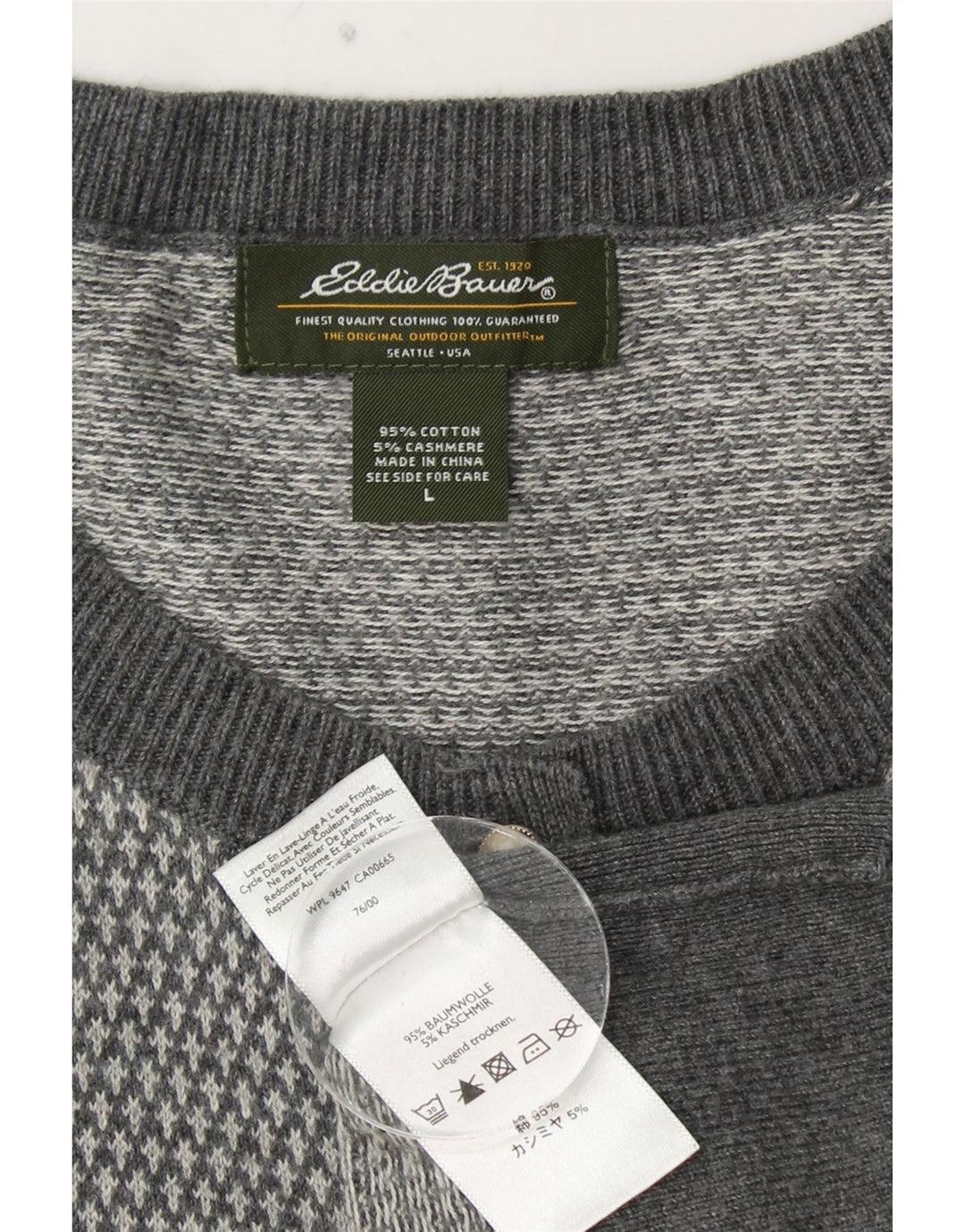 Maglione cardigan da donna EDDIE BAUER UK 14 grande cotone grigio