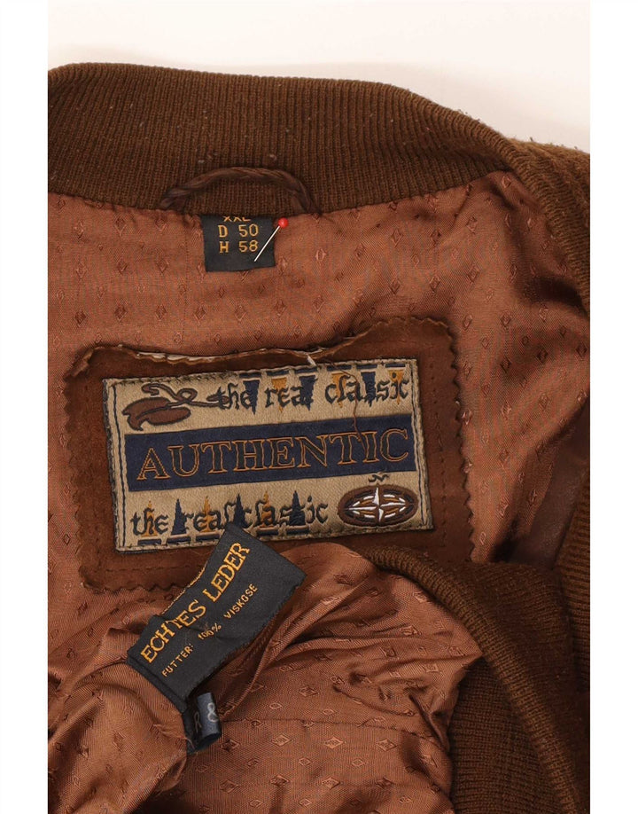 Autentico giubbotto bomber in pelle scamosciata da uomo UK 44 2XL in pelle marrone