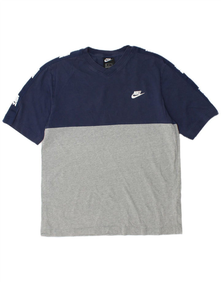 NIKE Mens Graphic T-Shirt Top Medium Navy Blue Colourblock Cotton