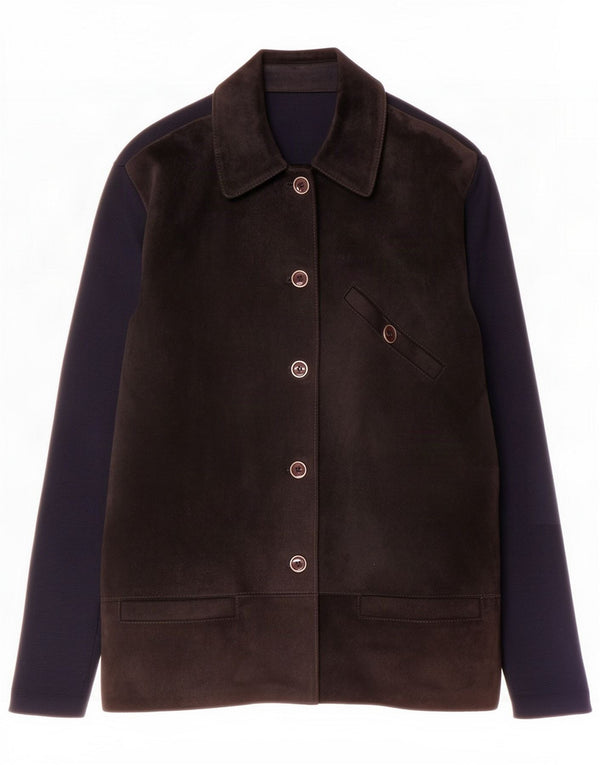 Giacca vintage da donna in pelle scamosciata UK 14 in pelle color block blu navy media