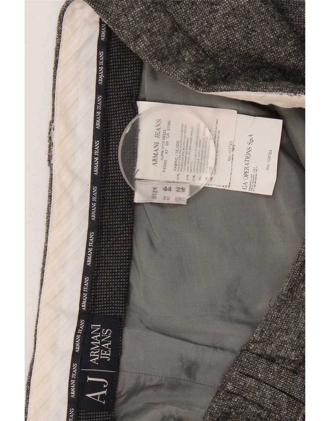 Pantaloni chino slim da donna Armani W29 L29 poliestere grigio