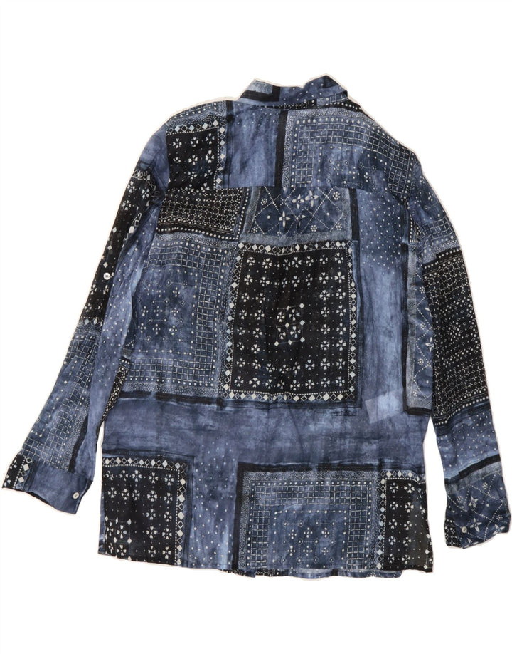 DIANA GALLESI Womens Shirt UK 14 Large Blue Patchwork Cotton Vintage Diana Gallesi and Second-Hand Diana Gallesi from Messina Hembry 