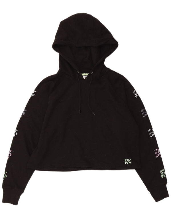 Maglione con cappuccio oversize grafico da donna Dkny UK 6 XS cotone nero