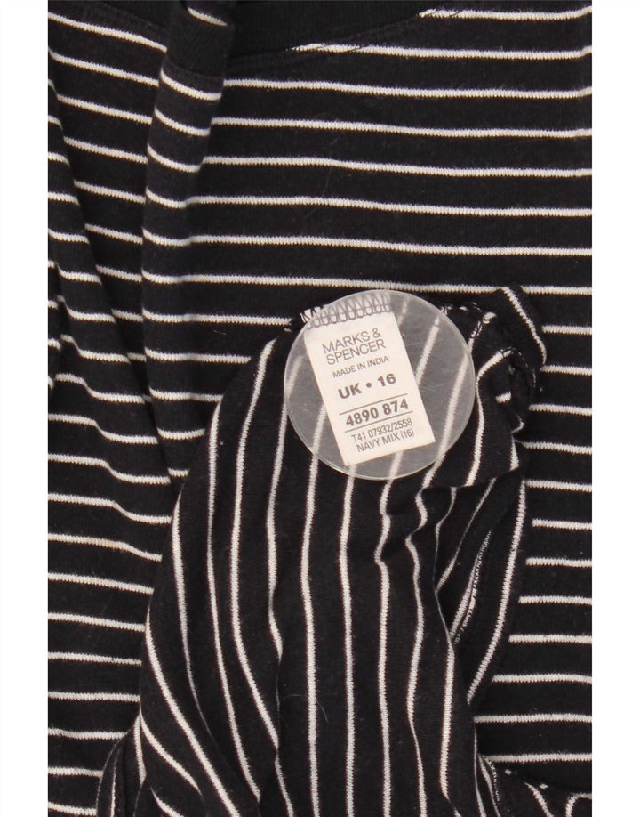 Top manica lunga da donna Marks & Spencer UK 16 grande gessato blu navy