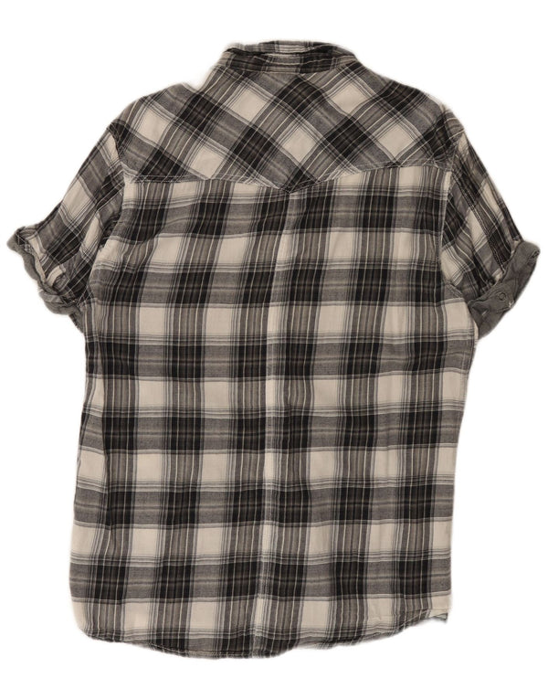 Jack & Jones Camicia da uomo in flanella a maniche corte, cotone a quadri grigi grandi