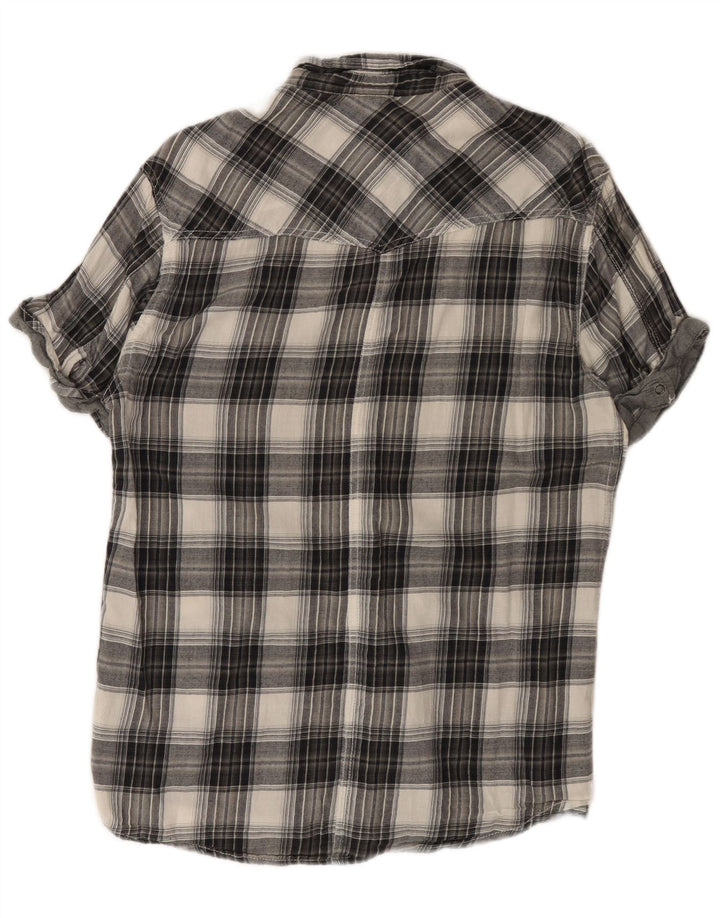 Jack & Jones Camicia da uomo in flanella a maniche corte, cotone a quadri grigi grandi