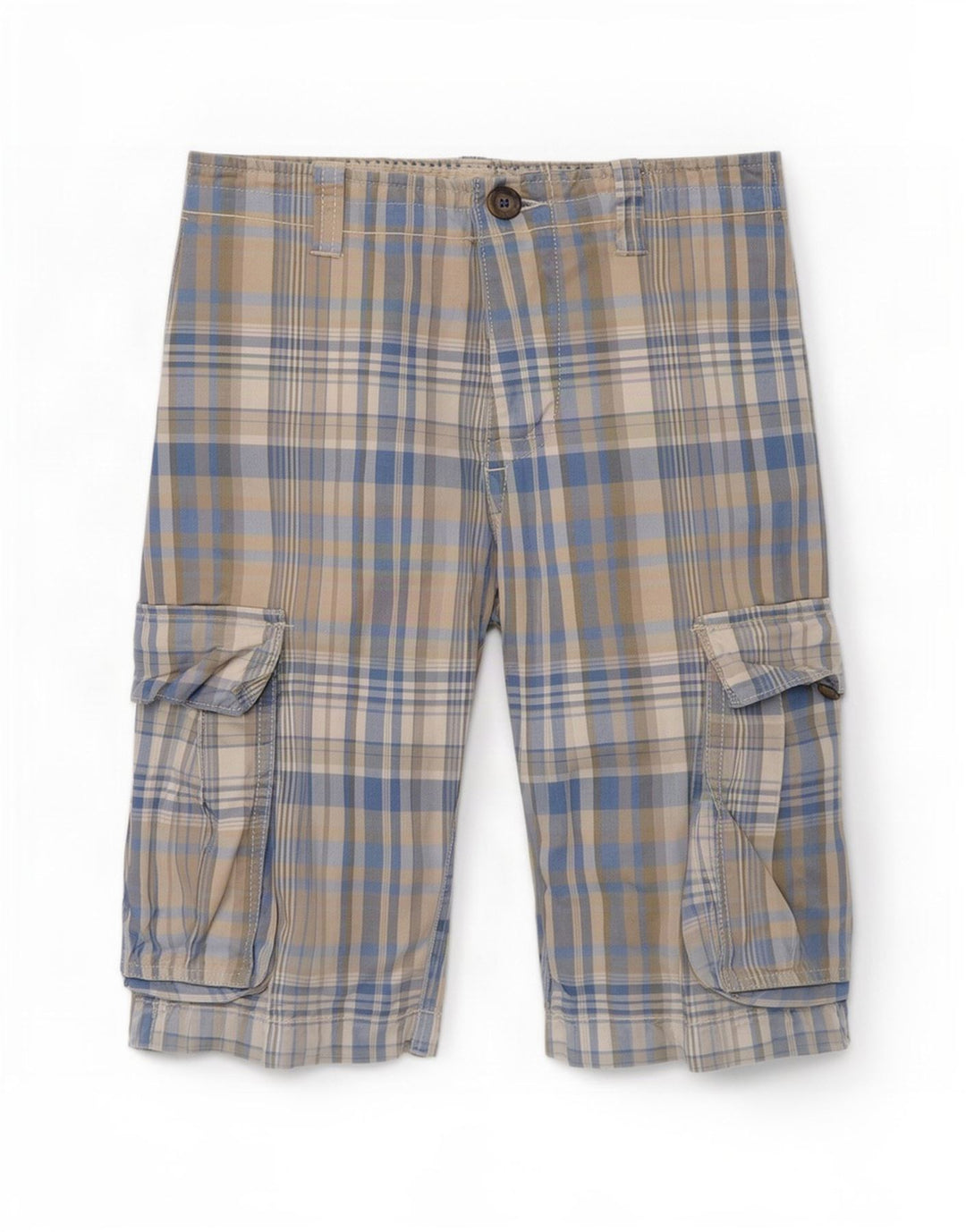 Pantaloncini cargo regolari da uomo Benetton W32 Plaid blu medio