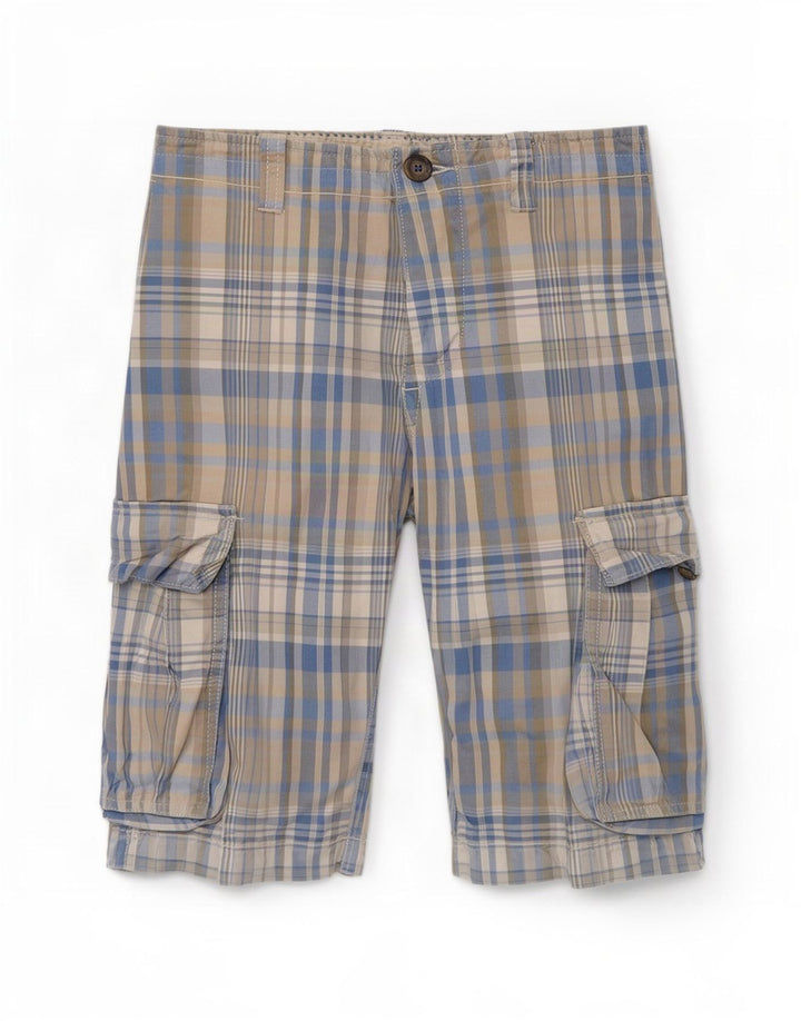 Pantaloncini cargo regolari da uomo Benetton W32 Plaid blu medio