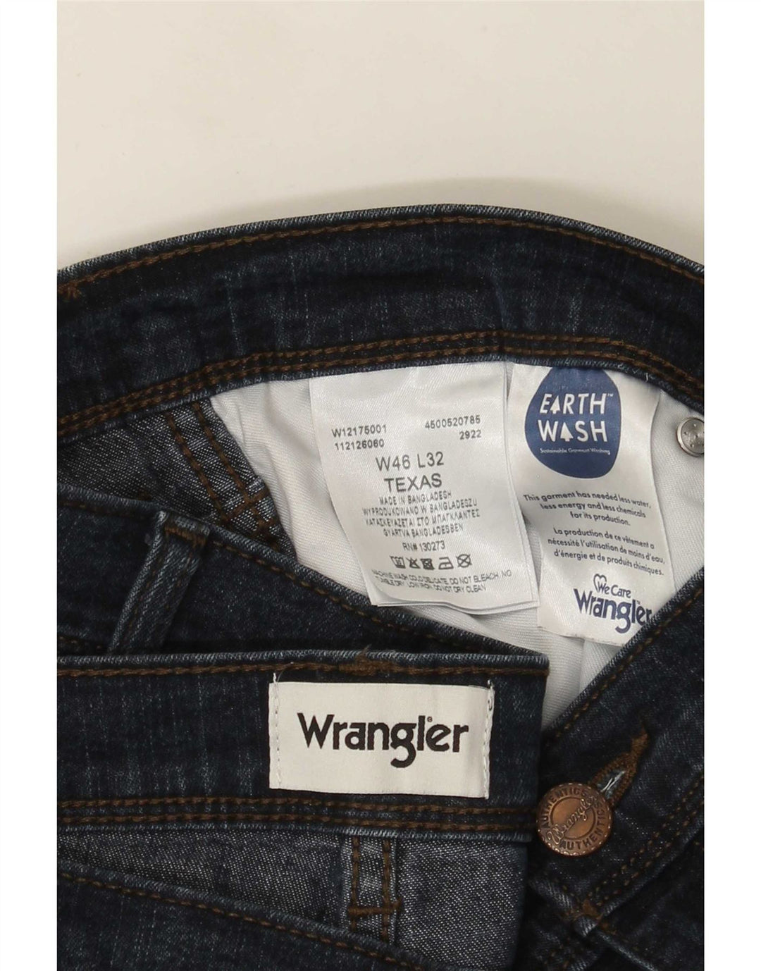 Jeans dritti da uomo Wrangler Texas W46 L32 cotone blu navy