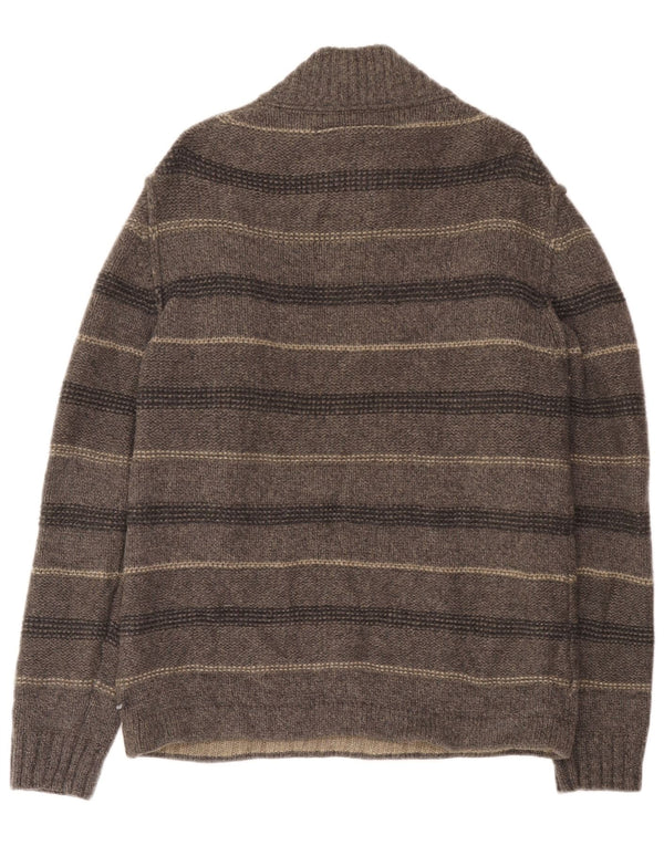 Maglione da uomo con zip sul collo di White Stuff, lana d'agnello a righe grigie di grandi dimensioni