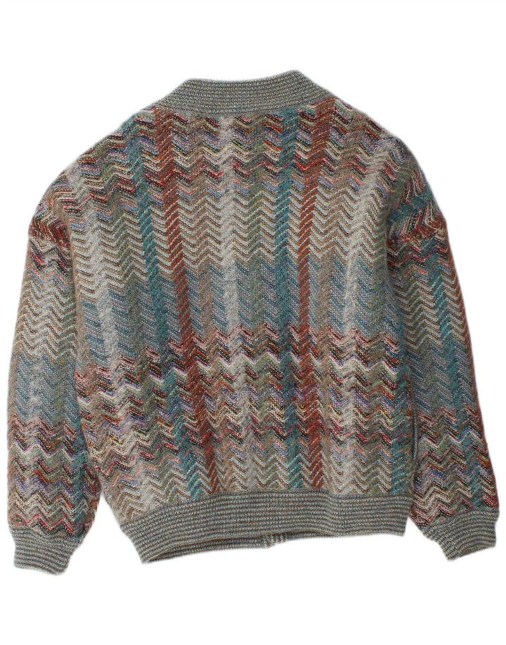 Giubbotto bomber lavorato a maglia da uomo vintage IT 50 grande lana Chevron multicolore