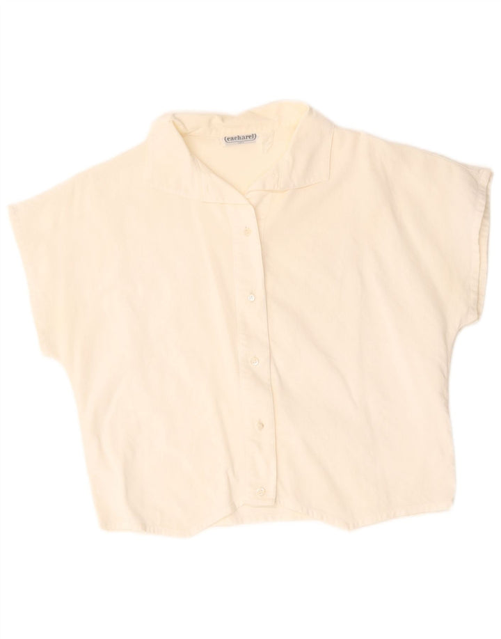 Cacharel Donna Crop Manica Corta Camicia Camicetta UK 14 Medio Bianco