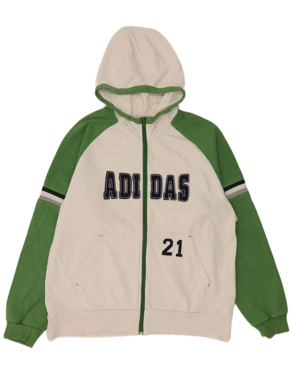 Maglione con cappuccio e zip grafica da uomo Adidas grande in cotone color block bianco