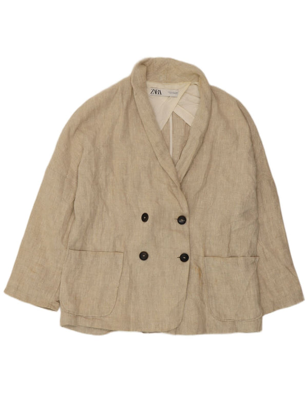 Giacca blazer doppiopetto da donna Zara UK 14 Lino beige medio