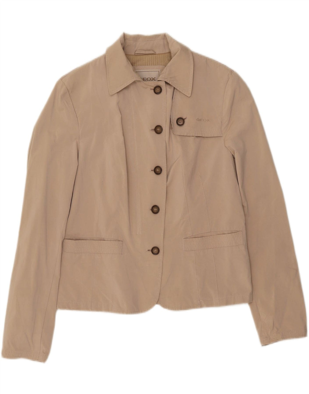 GEOX RESPIRA Womens 5 Button Blazer Jacket UK 12 Medium  Beige Polyester Vintage Geox Respira and Second-Hand Geox Respira from Messina Hembry 