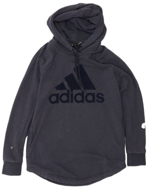 Felpa con cappuccio grafica da donna Adidas UK 12/14 Cotone blu navy medio