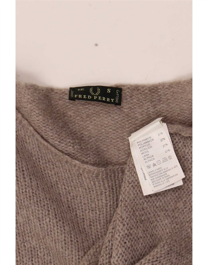 Maglione maglione con scollo a barca da donna Fred Perry UK 10 piccolo grigio poliammide