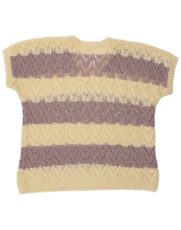 Maglione da donna VINTAGE corto con scollo a V a maniche corte UK 16 grande viola