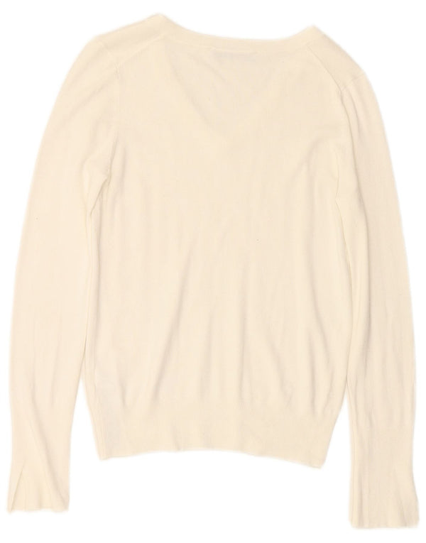 Maglione ZARA da donna con scollo a V UK 10 piccolo in viscosa bianca